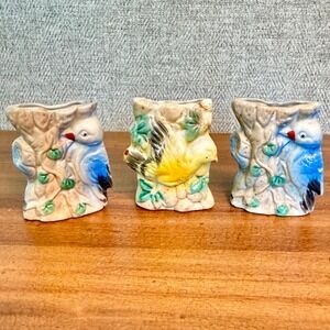1950s MCM Kitsch Mini Ceramic Bird Bud Vases Set of 3 Chinoiserie Fairycore RARE